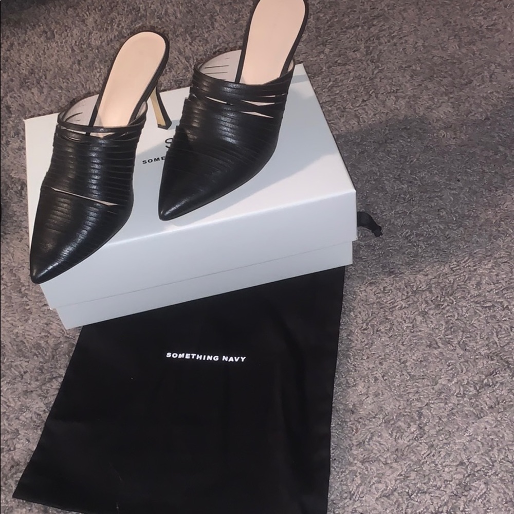 One Thing Navy Heeled Mules